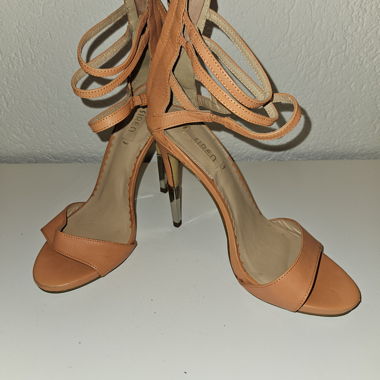 Sandales à talons orange rose