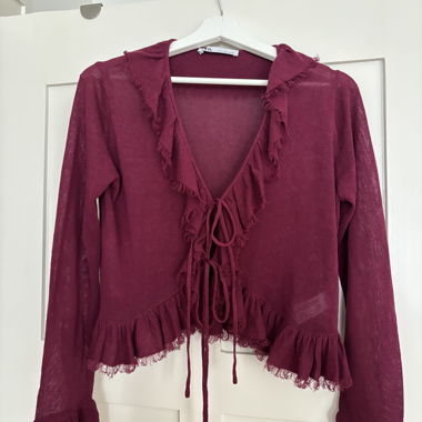 Ruffle Tie-front Cardigan Pink/Violet 