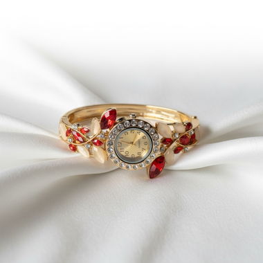 Montre-Braslet Florale en Cristal Rouge Élégante