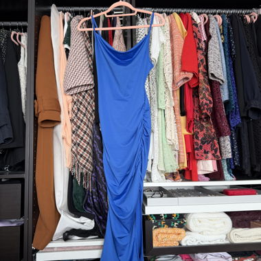 Robe midi bleue à fronces Shein