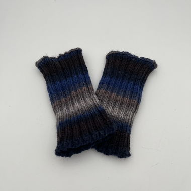 Manchons tricotés bleu et gris