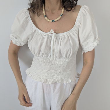 Top Smock Bianco con Maniche a Palloncino L