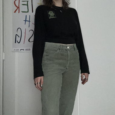 green corduroy pants