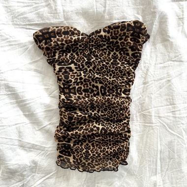 Strapless Leopard Mesh Top