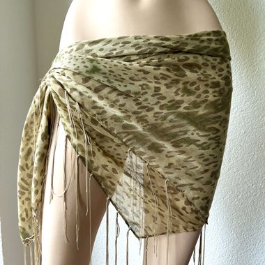 Sheer Animal Print Wrap Skirt with Fringe Ties