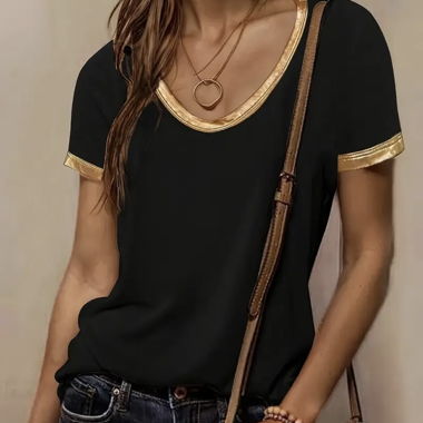 T-shirt noir avec bordures dorées taille L