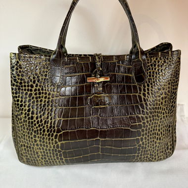 Longchamp Roseau-Tasche - Dunkelbraunes & Kaki-Leder.