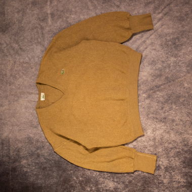 Vintage Lacoste V-Ausschnitt Pullover Olivgrün, S 