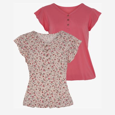 Ensemble chemise/blouse rose à motifs floraux