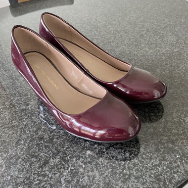 Bordeaux Patent Wedge Heel Pumps