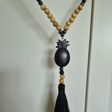 Sautoir noir et beige