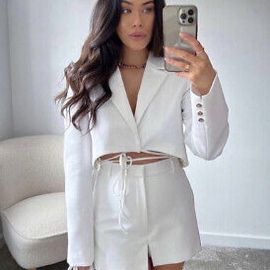 White Cropped Blazer to Tie