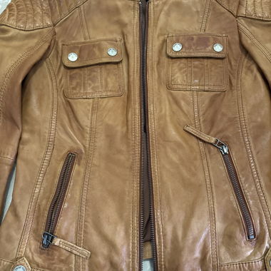 Giacca biker in pelle color cuoio