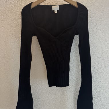 Black ribbed long-sleeve top