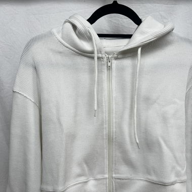 Cropped Zip-Hoodie – Waffelstruktur, Offwhite