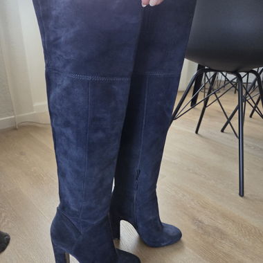 Bottes hautes en daim bleu foncé