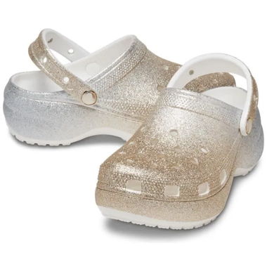 Crocs Clsc Platform Ombre Glitter - Weiss/Gold