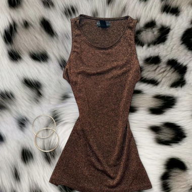 Top smanicato Zara vintage marrone con brillantini