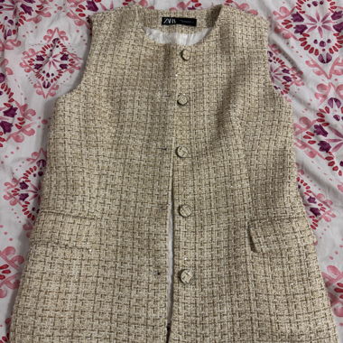 ZARA Tweed-Weste beige Gr. XL