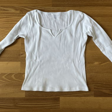 White Ribbed Long-Sleeve Top