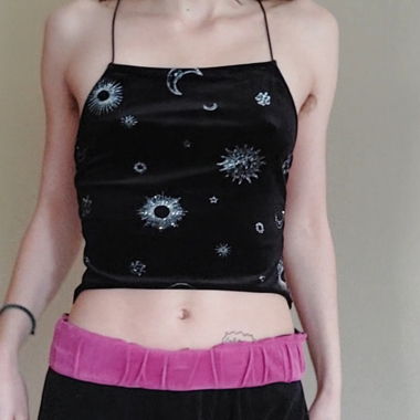 Velvet open-back top with glittery details