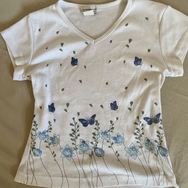 Vintage Graphic Top with Blue Flowers