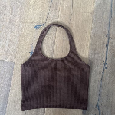 Top halter marrone a coste y2k