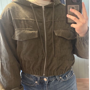 Olive green corduroy jacket with hood