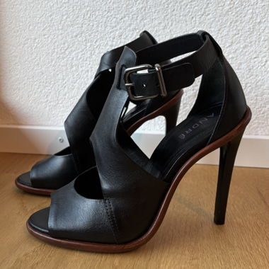 Black high-heeled sandals