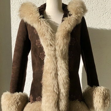 Giacca vintage anni '90 in pelle scamosciata e pelliccia vera – Taglia M