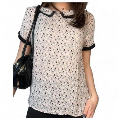 Vintage black and pink floral blouse, size m