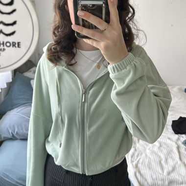 Mint green cropped zip up hoodie 