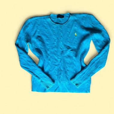 Blue cableknit polo ralph lauren sweater (M) 