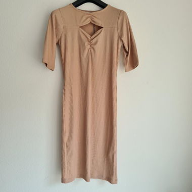 NA-KD Rib Knit Dress Beige
