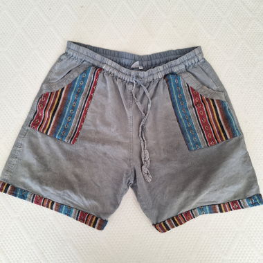 Grey shorts with ethnic India/Tibet details
