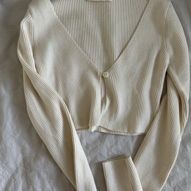 Ribbed Cardigan with Button Placket