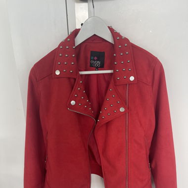 Veste en daim rouge style biker  (coupe courte) 