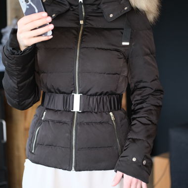 Daunen-Skijacke Puffer mit Kunstpelz, schwarz, XS