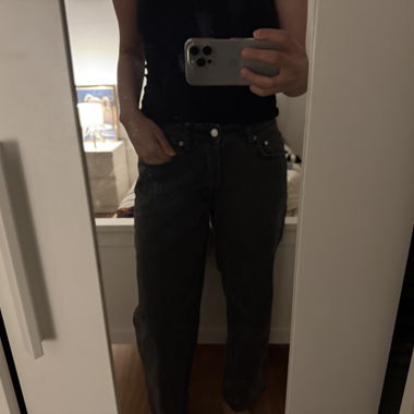Straight-Jeans, halbhohe Taille