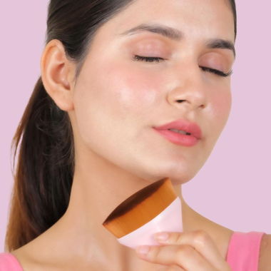 Pink foundation makeup brush
