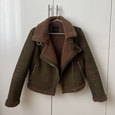 Giacca biker S marrone/oliva effetto velluto