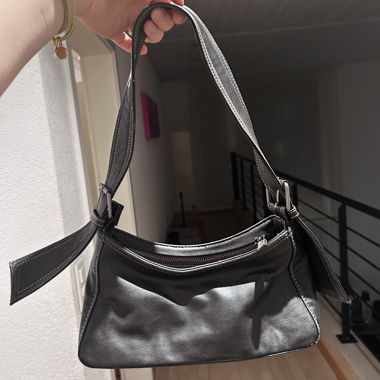 Black faux leather shoulder bag
