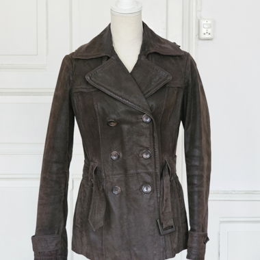 Giacca in pelle vintage marrone con cintura