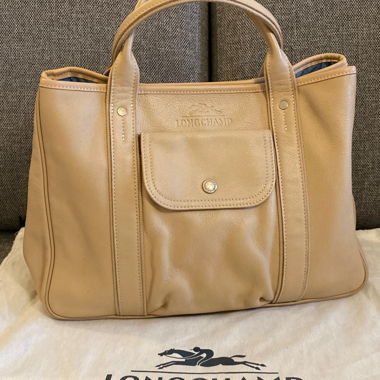 Longchamp Leder-Shopper Beige
