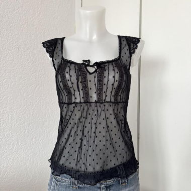 Schwarzes Babydoll-Shirt aus Transparentstoff (XS/S)