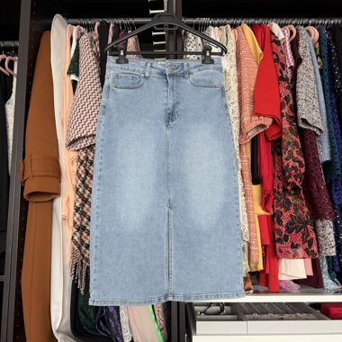 Jupe midi en denim Traffic chicorée