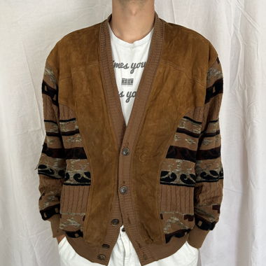Vintage Von Ehr Suede and Patterned Sweater XL