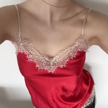 Cami in satin e pizzo rosso