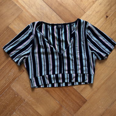 Crop Top rayé métallisé