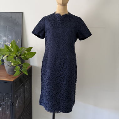 Abito pizzo blu vintage 60/70, Taglia L